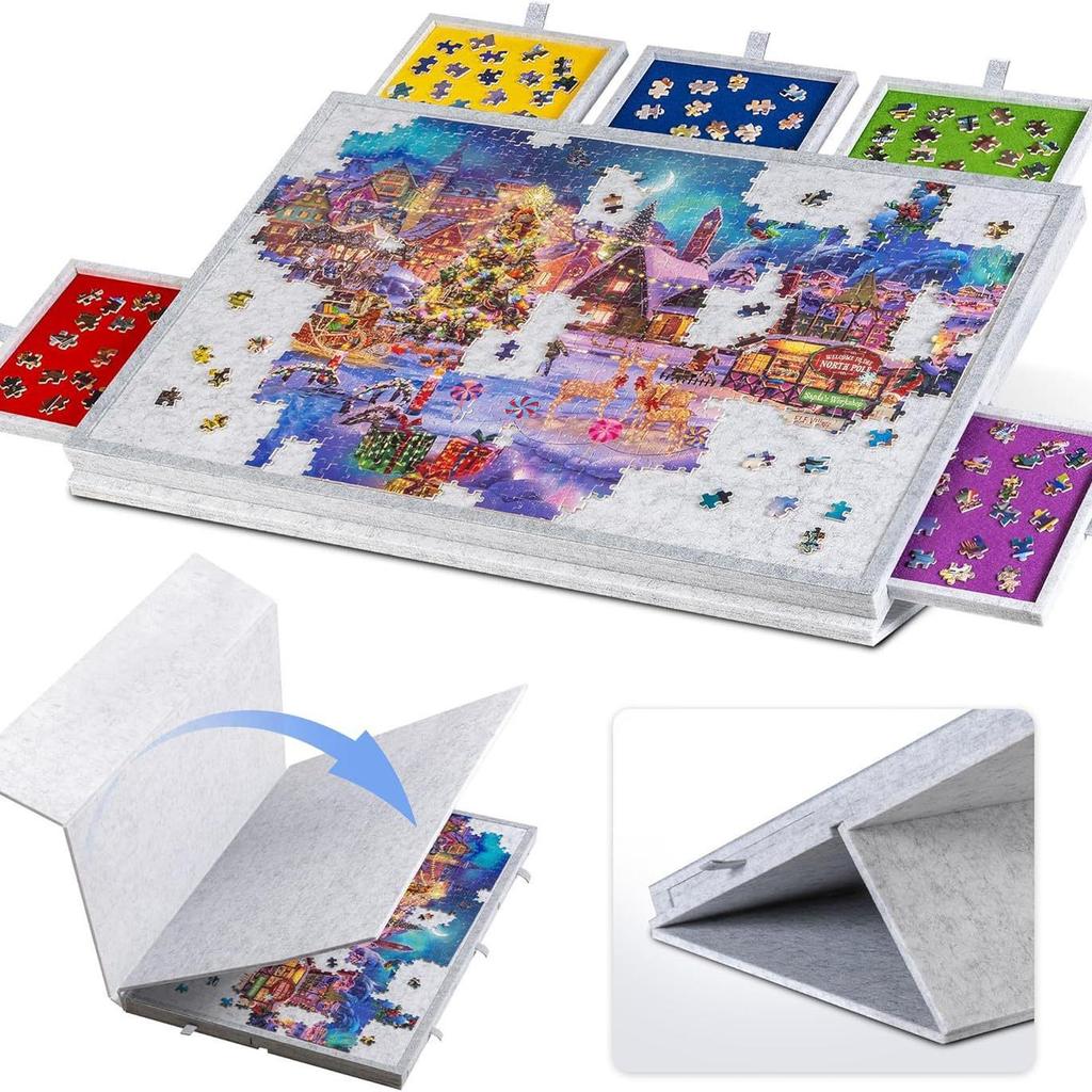 Portable Felt Puzzle Board with Stand Lid & 5 Drawers for Kids