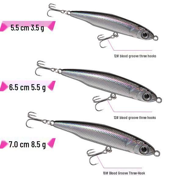 Small Silver Fish Pencil Twitching Long Cast Slow-Sinking Freshwater & Sea Fishing Lure for Mackerel & Asp