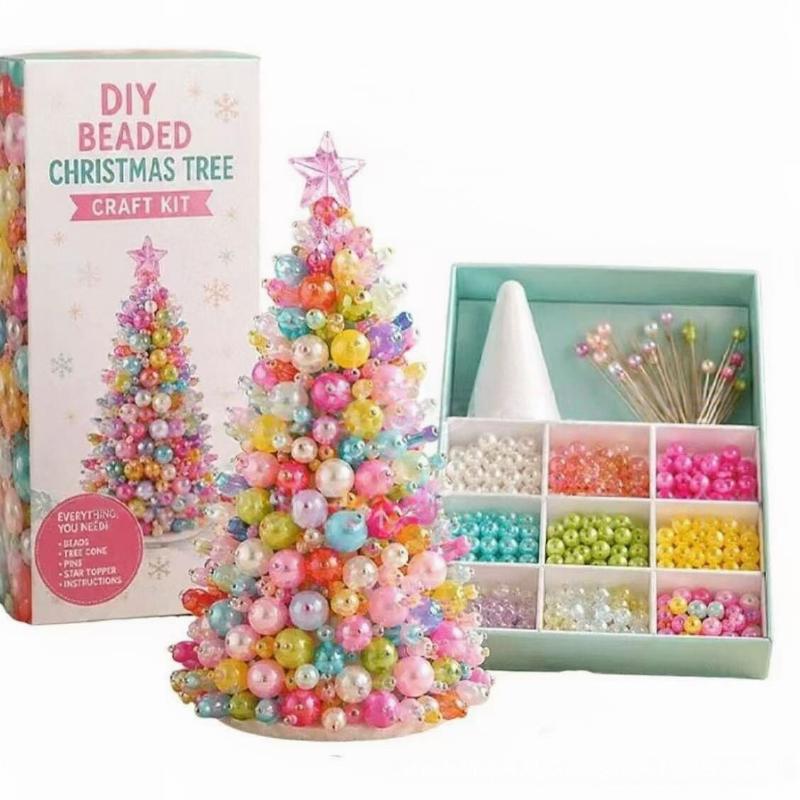 DIY Pearl Bead Christmas Tree Craft Kit 1 Set Mini Lightweight Tabletop Xmas Ornament for Travel Holiday Decor