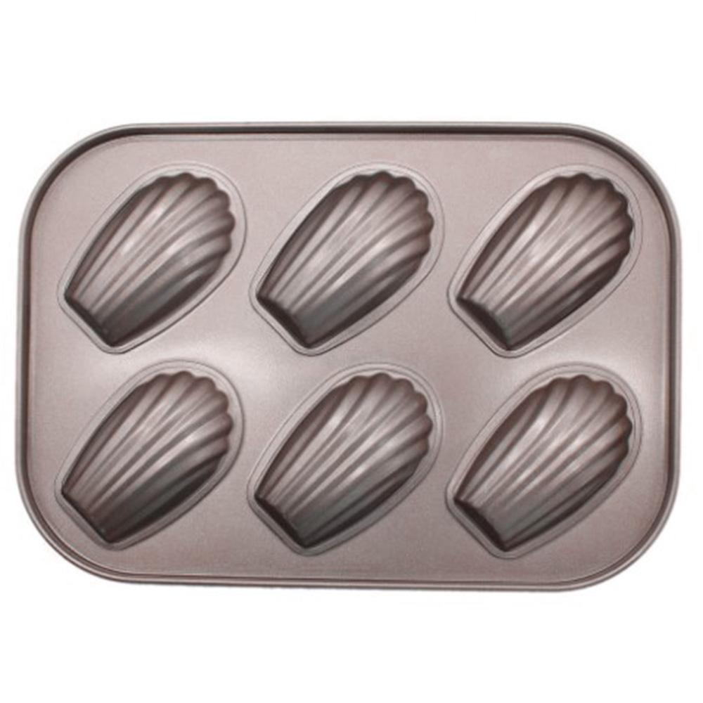 6 Grid Bakplåt Shell Kakform Kolstål Non-Stick Form Köksverktyg