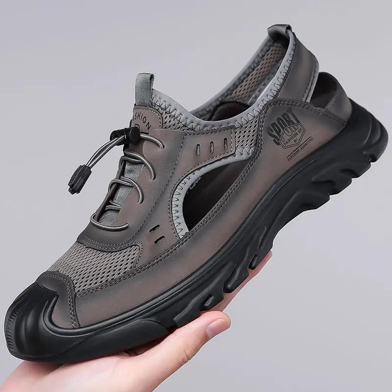 Fashion Closed Toe Men's Sandal Mesh Genuine Leather Luxury 2025 Summer Eva Japanese Breathable Number 41 Descount On Offer H Male Shoe