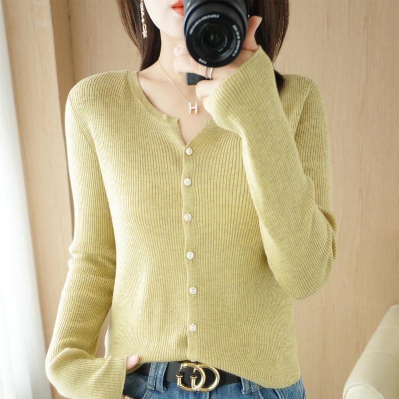 Spring and Autumn Thin V-neck Knitted Cardigan Women's New Slim-fit Sweater Korean Version Versatile Jacket Long Sleeve