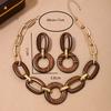 Wooden Geometric Jewelry Set, Bohemian Style, Retro Western Design, Statement Oversized Earrings and Necklace Combo, Fashion Accessory for Women
