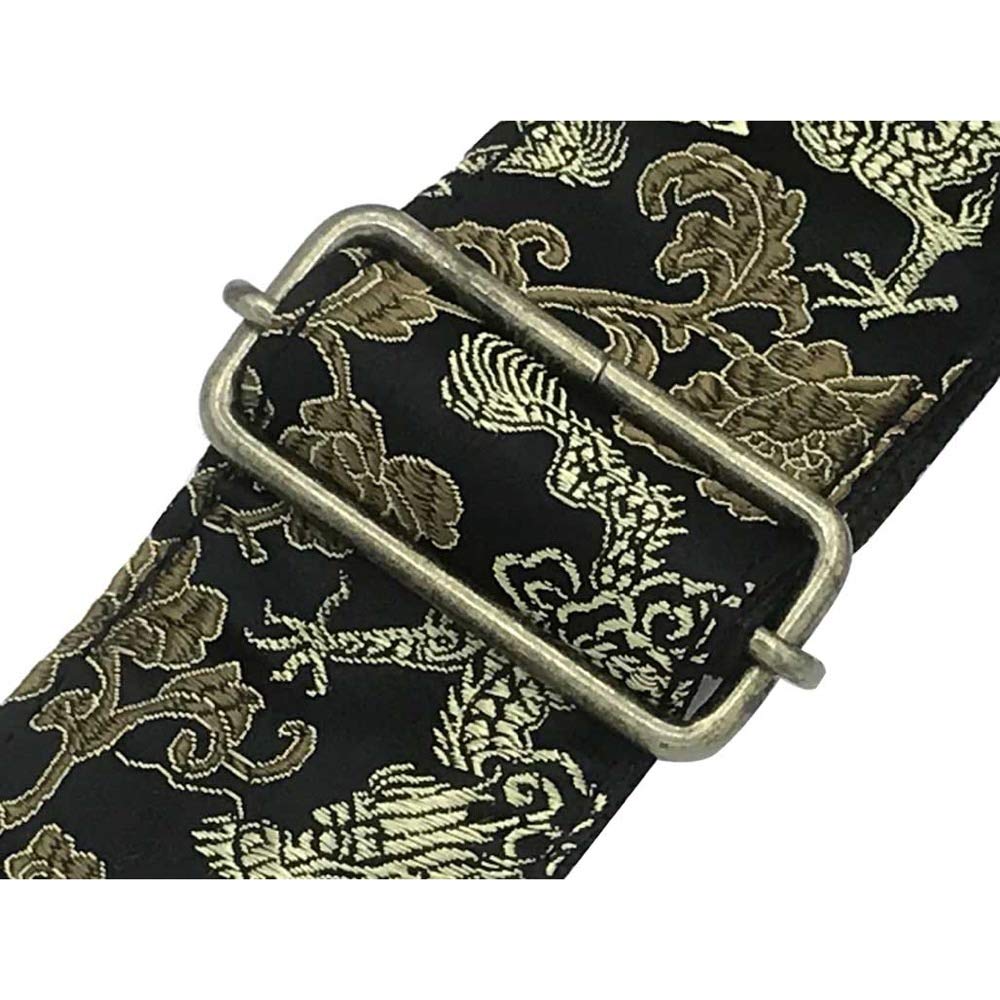 Spice Note Dragons Flowers Guitar Jacquard Made in Black & Strap, Fabric, Japan, (ES-PJ50DF/BLK) (Total Length 820mm-1450mm)