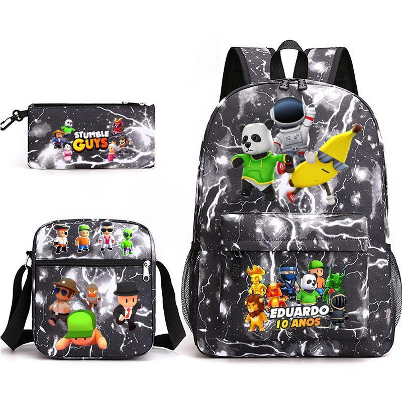Large Capacity Schoolbag with Shoulder Strap; Student Three-piece Pencil Case Set