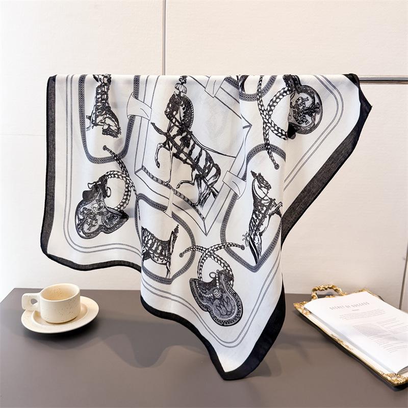 Polka Dot Style Herringbone Pattern Cotton And Linen Small Square Scarf Silk Scarf Imitation Velvet Headscarf Shawl Sun Protection Scarf Women'S Scarf
