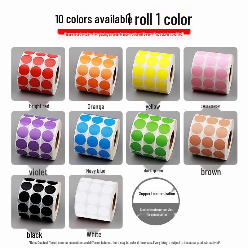 Multicolored Round Coated Paper Adhesive Labels for Monthly & Quarterly Marking - Red, Yellow, Blue, Green, Purple, Orange, White