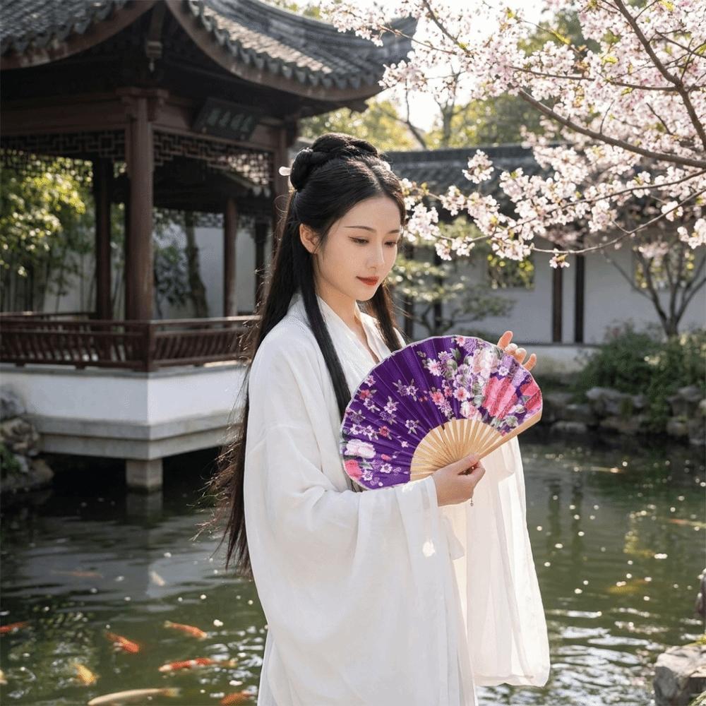 Flower Pattern Japanese Shell Folding Fan Shell Shape Chinese Style Fan Dance Fan  Home Decoration