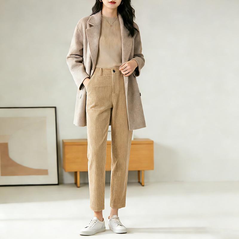 

Women s Textured Corduroy Harem Pants - Vertical Stripes, Straight Leg, Retro Cropped Style for Spring 27/M (50-55 kg) хакі