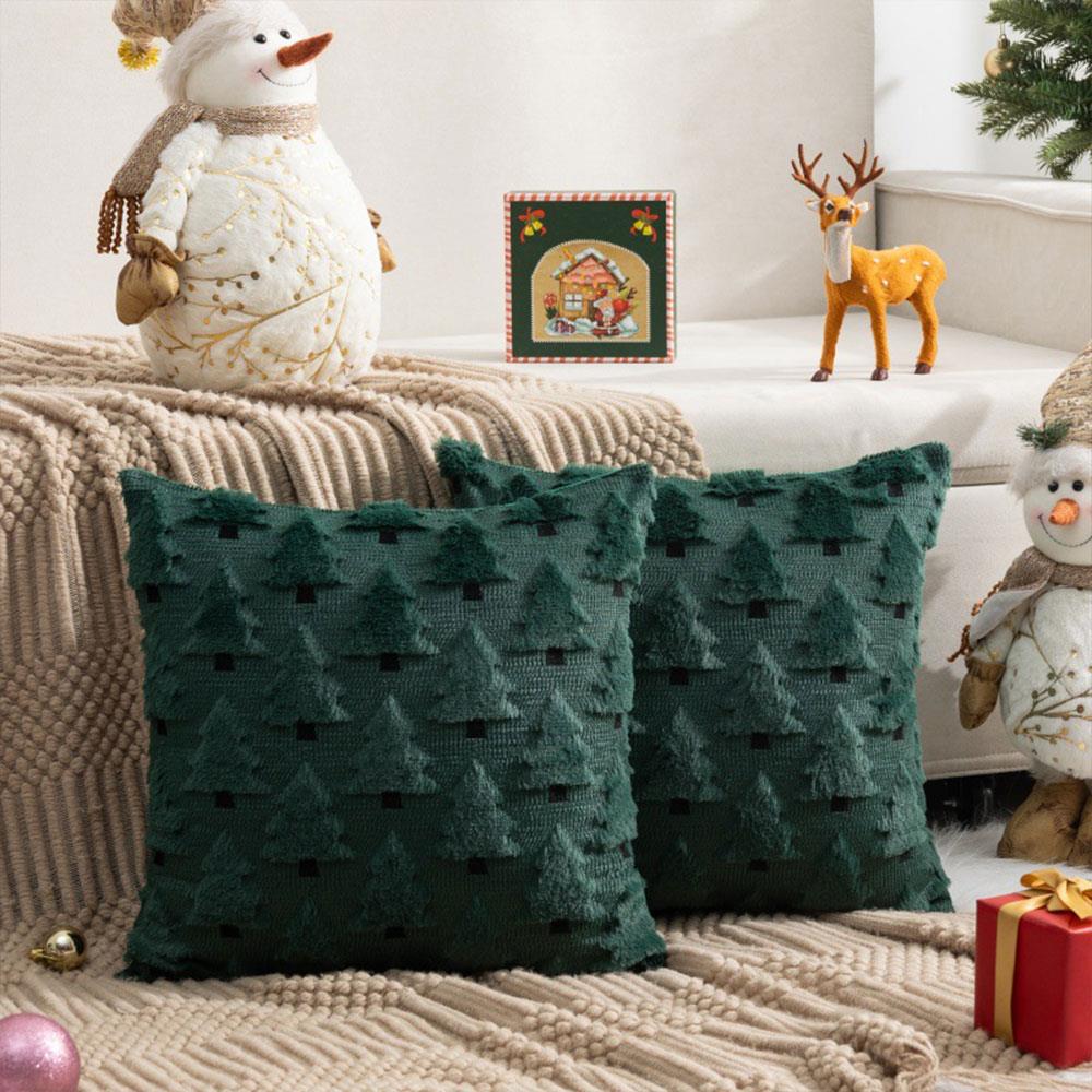 Christmas Pillow Covers Soft Plush Christmas Tree Throw Pillow Cover Winter 3D Soft Jacquard Cushion Cover 45x45CM Decorations