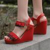 Women Wedges Sandals Large Size 34~43 Summer Flock Sandals Tassel Decorate Ankle Strap High Heels Dress Platform Shoes WSH5055