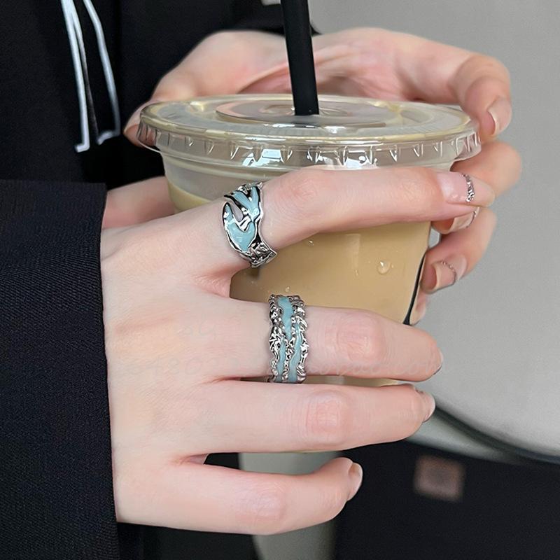 Fashion Personality Texture Stacked Wearing Ring Women'S Trend Cool Hip Hop Index Finger Ring Niche Premium Ring