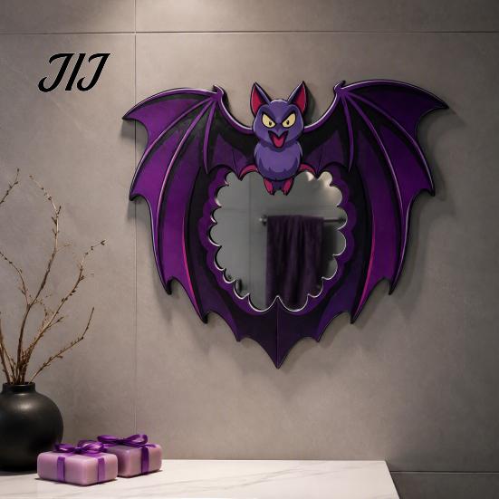 Kreative Feiertags-Wanddekorationen Halloween Holzdekorationsspiegel, Kürbis Geist Fledermaus Hexe Cartoon Spiegel Dekor, Spaß für Eingangsbereich Party, Festliches Zuhause