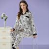 Autumn High-End New Chinese Style Floral Print Pajamas Women'S Long-Sleeved Trousers Ice Silk Loungewear