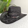 2026straw New cowboy hat women'shollow woven cowboy straw hat retro elegant western cowboy wide brim hat