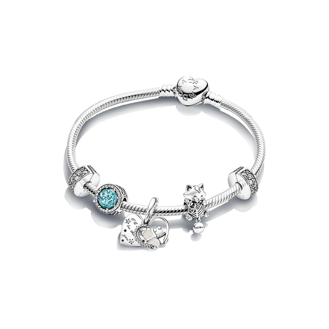 

Pandora Cute Cat Love Pet Set 925 Silver Bracelet Women bracelet ZT2038 Box+Shopping Bag,16