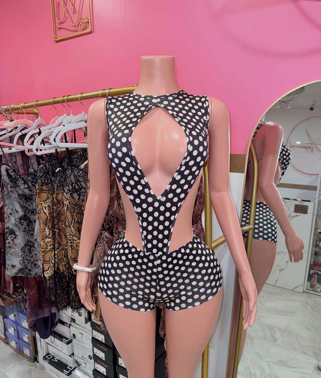 Polka Dot Print Sleeveless Jumpsuit Shorts Set Medium