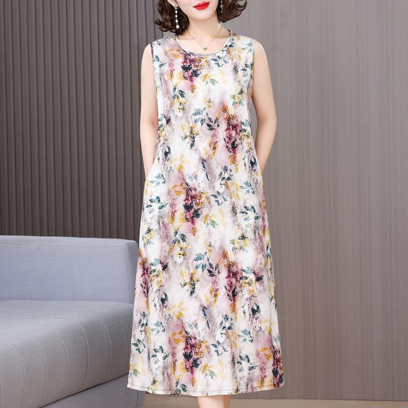 Elegant Sleeveless Dresses for Women Clothes Loose Plus Size Vintage Summer Long Dress