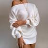 Lässiges Europäisches Off-Shoulder Strickkleid mit Laternenärmeln