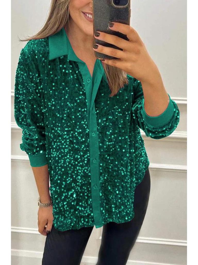 2024 Autumn/Winter Fashion Loose Long Sleeve Sequin Shirt