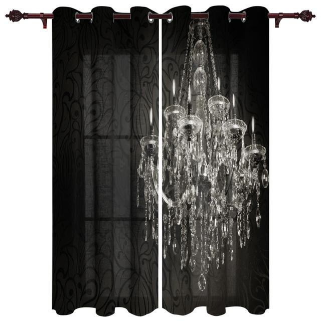 Black And White Chandelier Curtains for Bedroom Kids Room Living Room Window Curtain Luxury Curtains for Kitchen