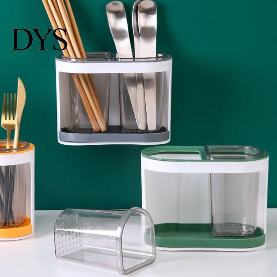 Utensil Organizer Holder Cutlery Drainer Two-compartments Transparent Wall Mounted Chopsticks Drainable Chopstick Cage Spoon Fork Drain Storage