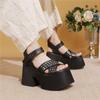 Fashion GKTINOO 2025 Summer New Genuine Leather Super High Heel Sandals Riveted Thick Soled Roman Women's Platform Shoes