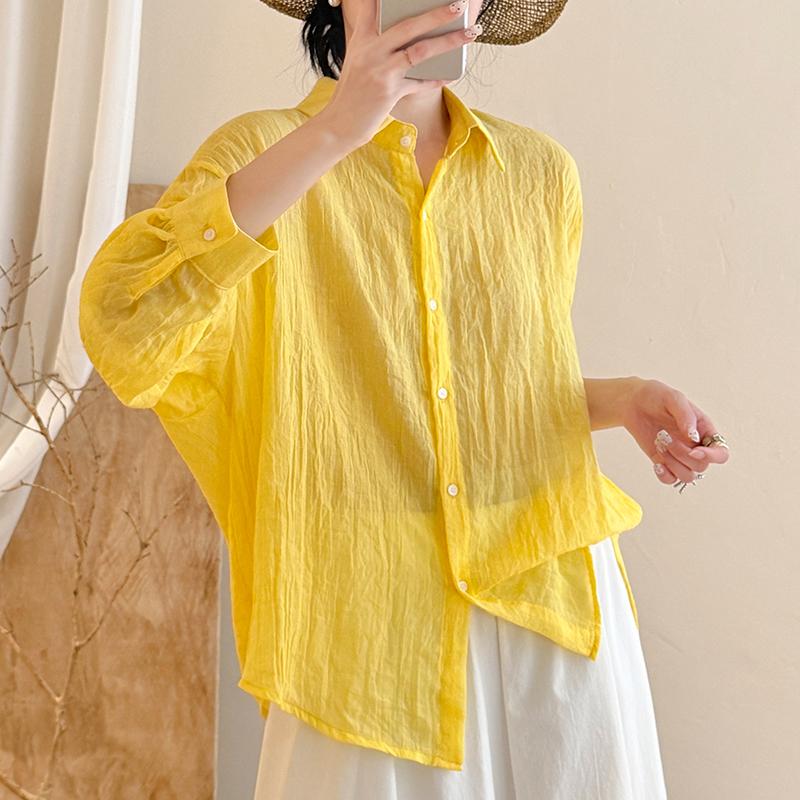 DIMANAF 2026 Summer New Plus Size Women Blouse Shirt Vintage Loose Cotton Linen Casual Lady Tops Button Solid