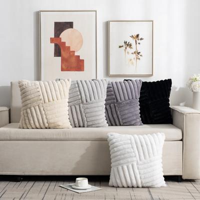 Fronha de Veludo de Coelho com Listras Grandes Sem Enchimento Fronha de Almofada para Sofá de Casa Capa de Almofada Acolchoada de Pelo de Coelho para Cama