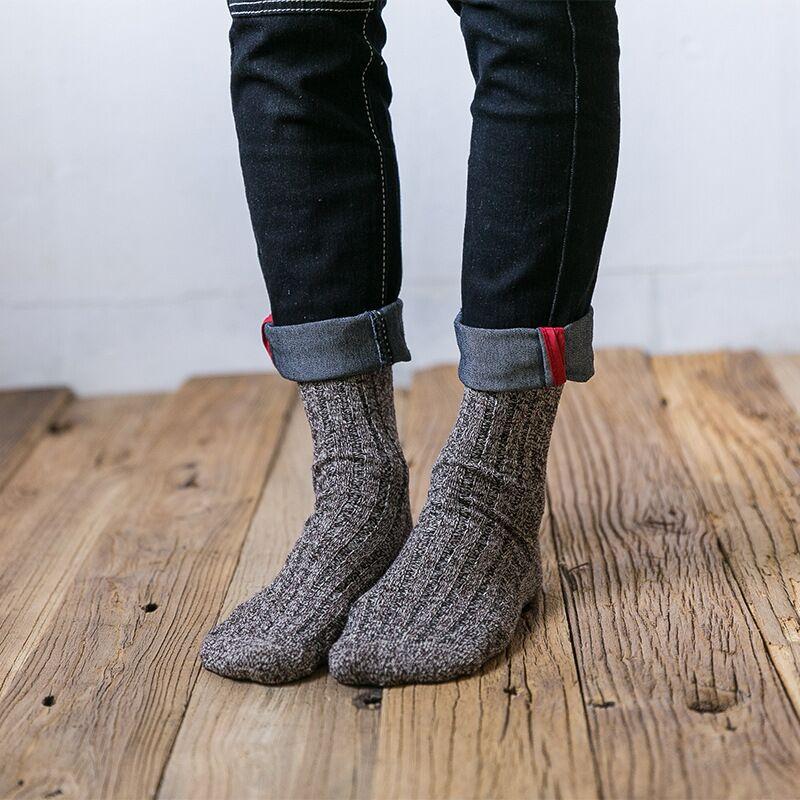 5 Pairs of Men's Solid Color Double-needle Rabbit Wool Socks for Autumn and Winter, Thick Needle Mid-calf Socks