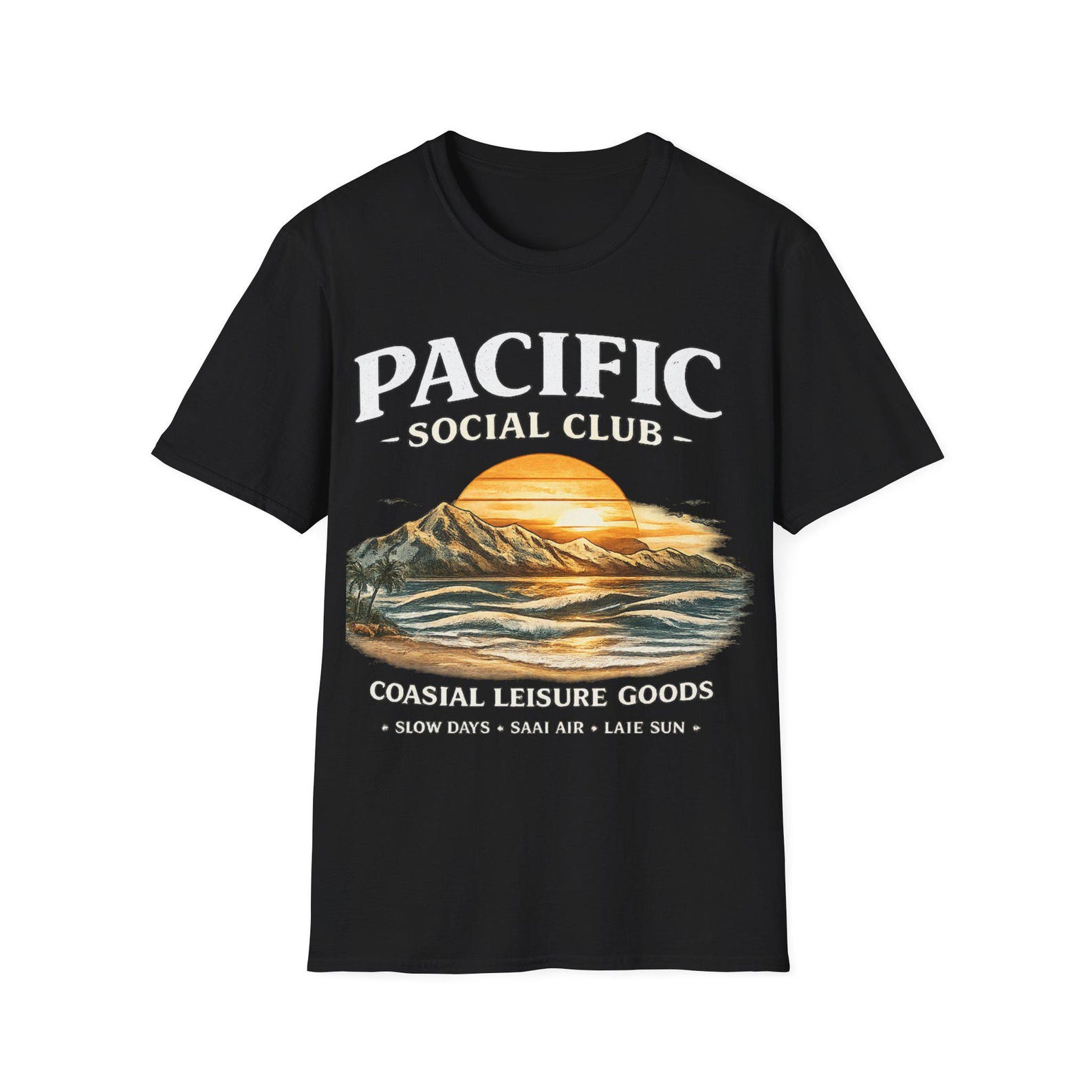 Pacific Social Club Sunset Wave T-Shirt | Coastal Leisure Graphic Tee XL