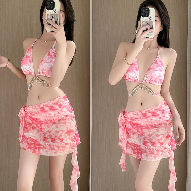 

Женский сексуальный купальник-тройка: Набор бикини и юбки для похудения для пляжного отдыха S 80-95 jin розовый