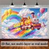2D Rainbow Cloud Cartoon Train Backdrop Ball Rocket Kids Birthday Photo Banner