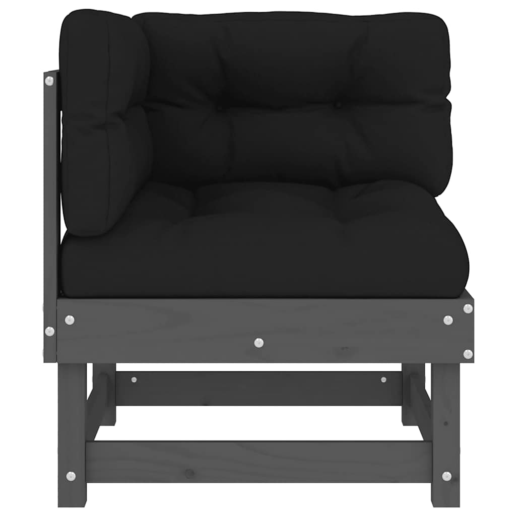 Corner Sofa Set with Cushions 2 pcs Grey Solid Pine Wood