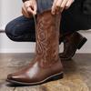 Cheap 22 Western Cowboy Boots Square Head High Top Vintage Martin Boots Embroidered Locomotive Boots
