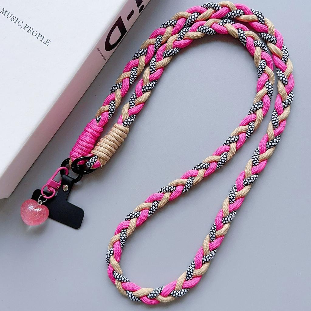 anti loss mobile phone lanyard woven universal slanted back phone case hanging chain with card clip and heart-shaped pendant 1 piece Accessories