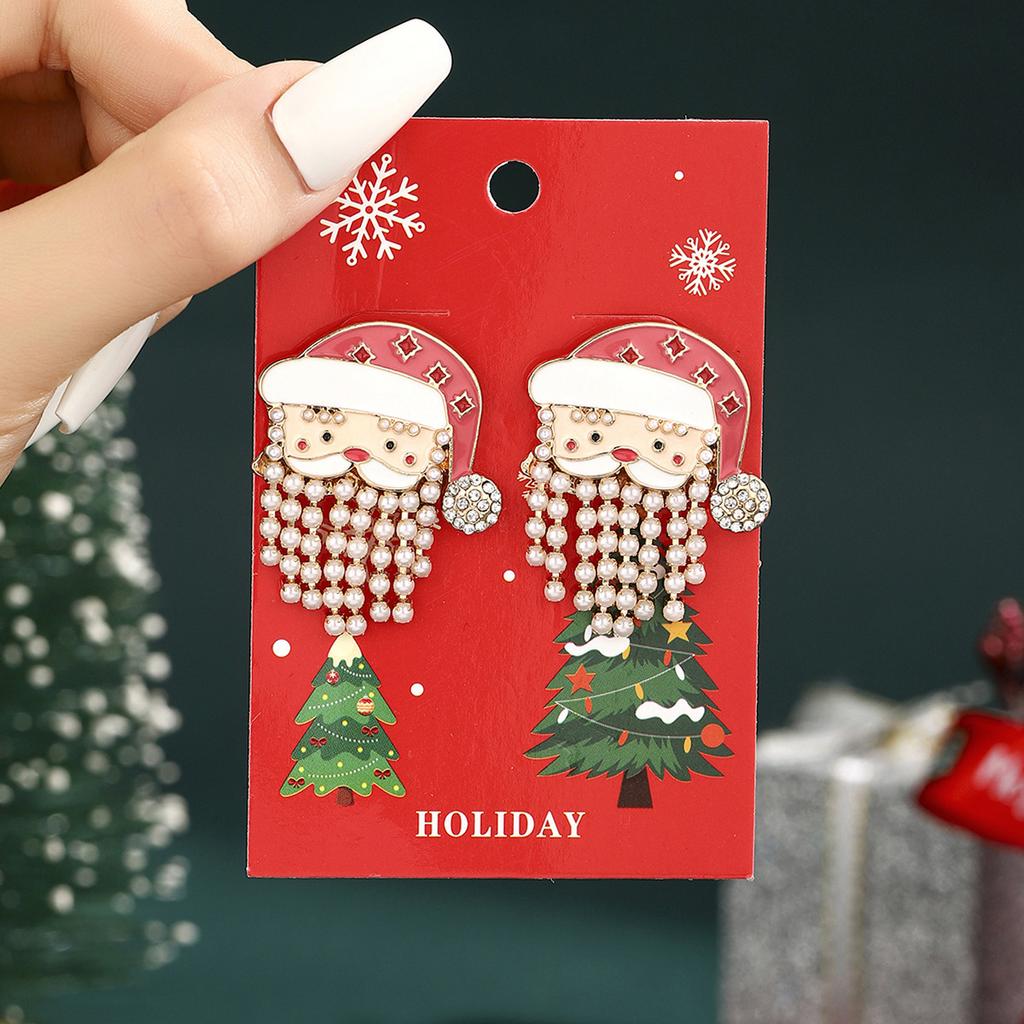 Charming Santa Claus Stud Earrings for Women Adorned Pearls Rhinestone Different Styles Festive Party Jewelry Xmas Gifts