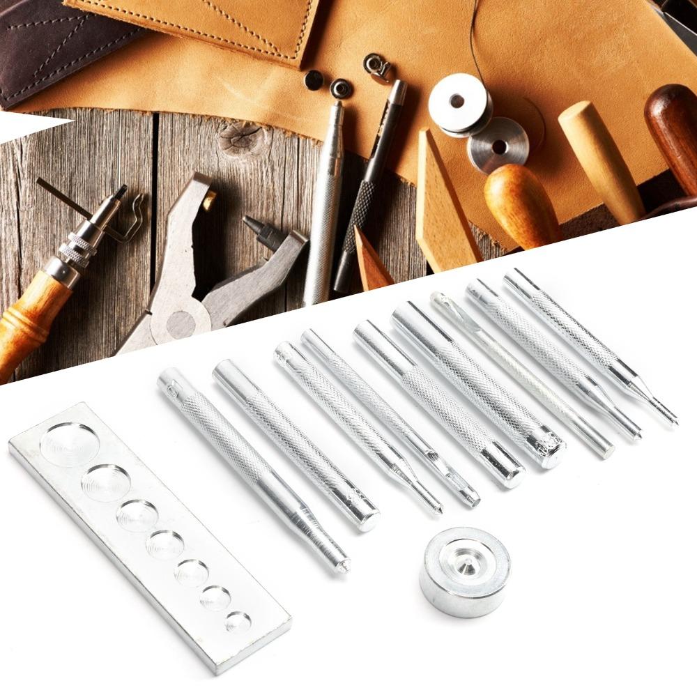 11PCS Stainless Steel Rivet Setter Kit With Base Die Punch Snap Set  For Leather Crafts and Repairs