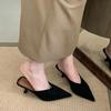 Fashion Women Suede Pointed Toe Mid Heels Slippers Fashion Heeled Shoes Summer Slingback Sandalas 2025 Pumps Designer Sandalias Mujer