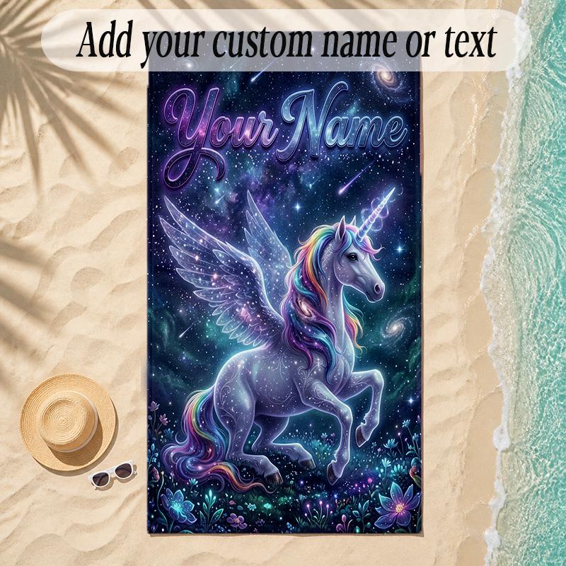 Unicorn Theme Soft Beach Towel Personalized Custom Name Text Towel Portable for Beach Pool Travel