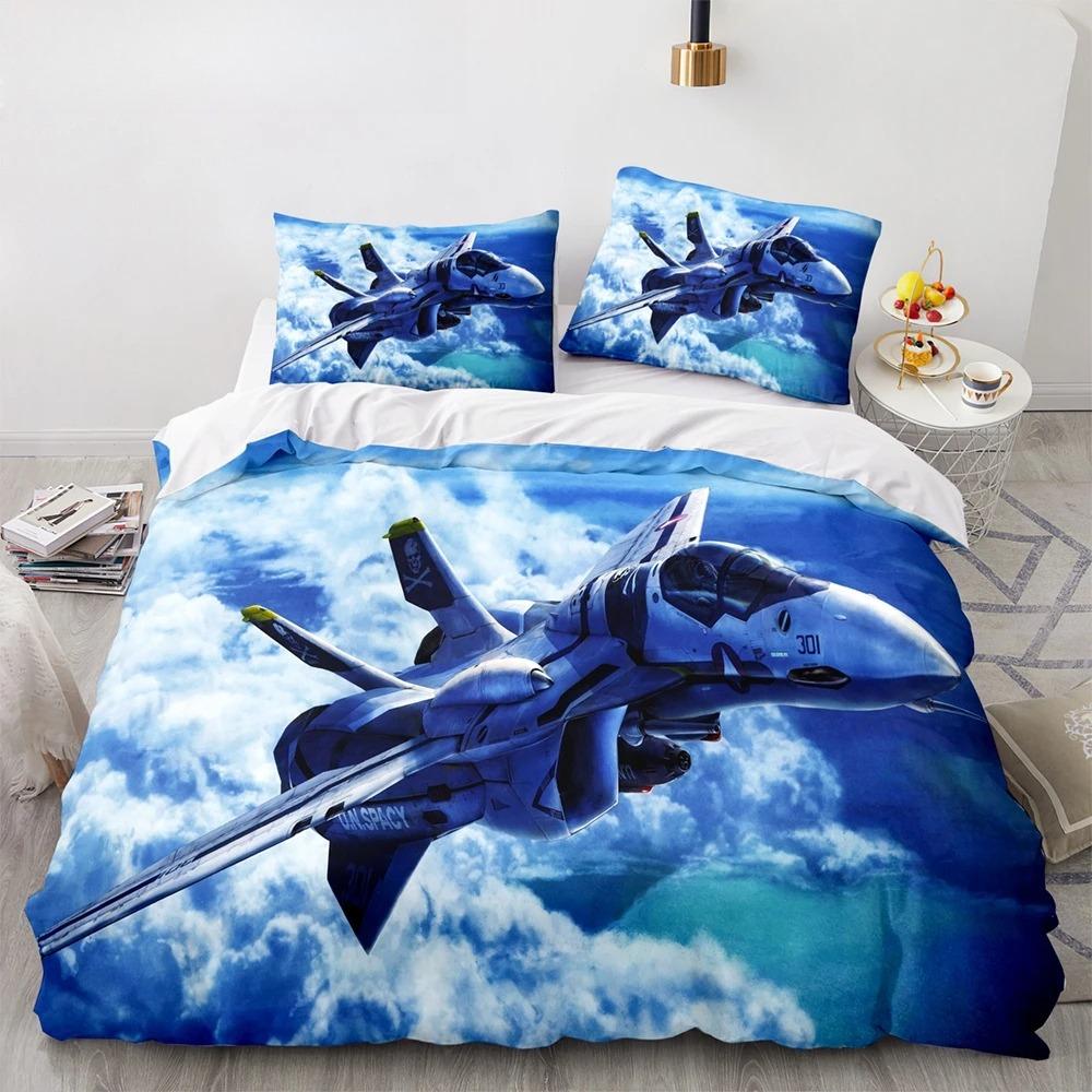 Airplane King Queen Full Duvet Cover Vintage Fighter Bedding Set for Kids Teens Adults Sky Clouds Grey 2/3pcs Soft Quilt Cover