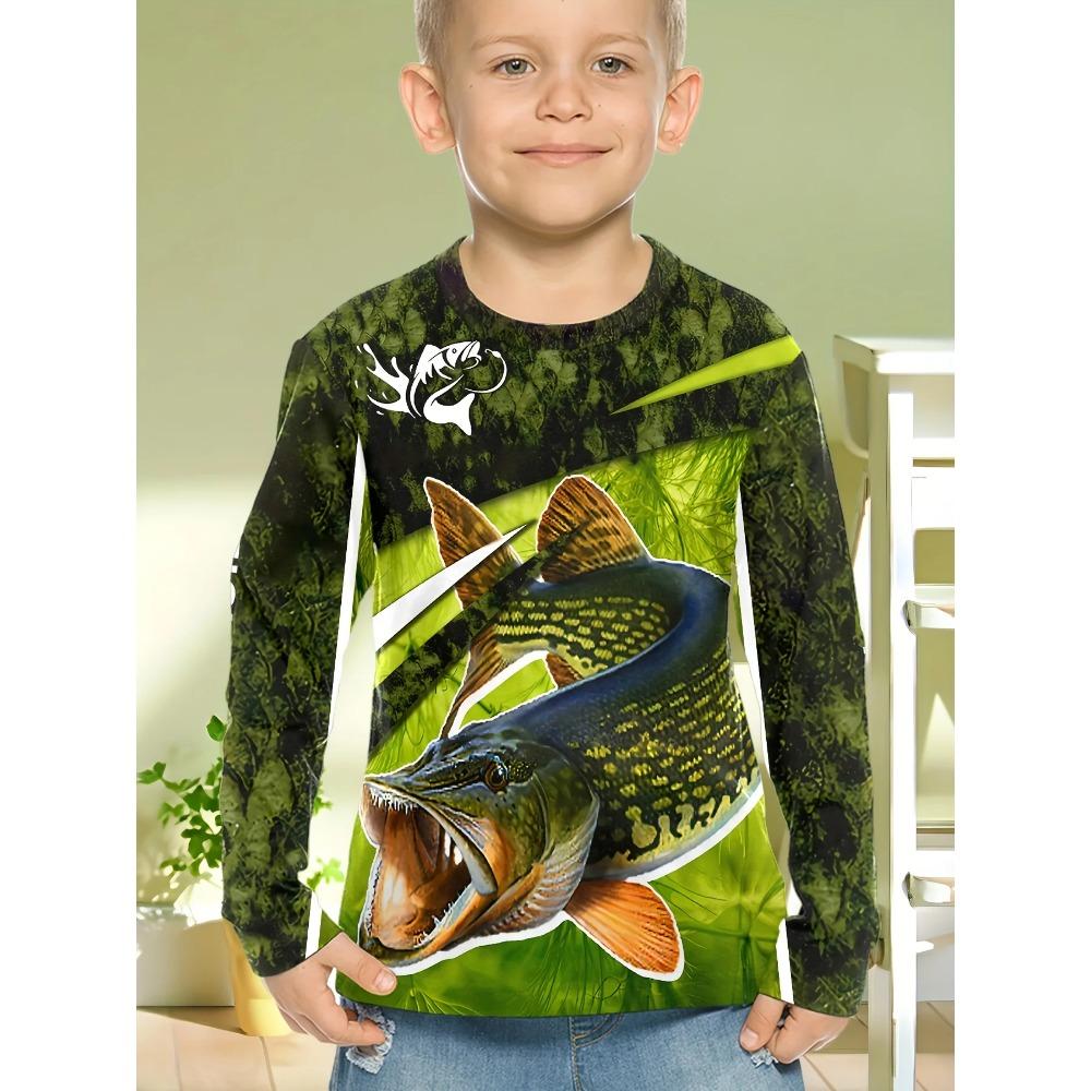 

Children s Fishing Graphic 3D Digital Printed Boys Fun and Fashionable Round Neck Long Sleeve T-shirt 170