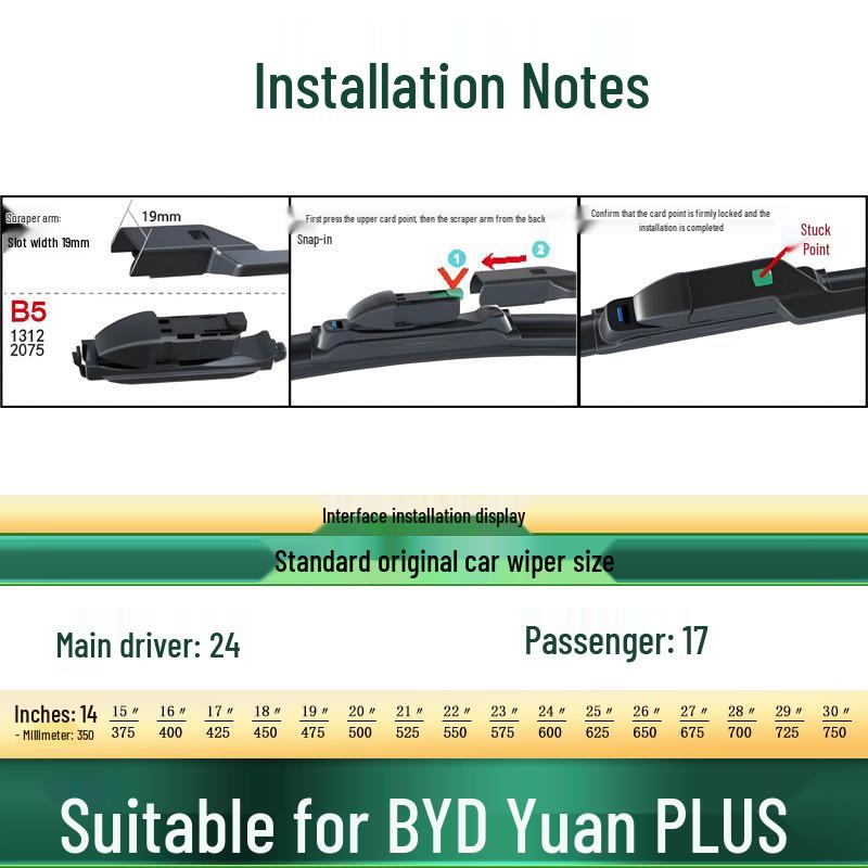 BYD Yuan PLUS Silent Frameless Wiper Blade - Multi-functional Rubber Strip
