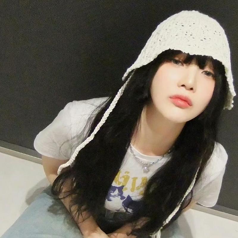 Hollow Knitted Lace-up Fisherman's Hat Children Spring and Summer Sunshade Sunscreen Hat Breathable Face Small Bucket Hat