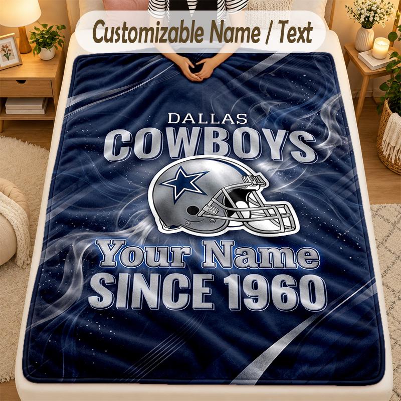 Flannel BlanketDallas Cowboys Custom Name Text Personalized Soft Warm Throw Blanket Home Decor Gift