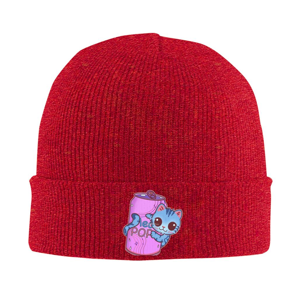 Adult Unisex Cute Blue Cat with Soda Pop Can Beanie Hats Knitted Hat Autumn Kpop Caps Graphic Thermal Elastic Bonnet Hats