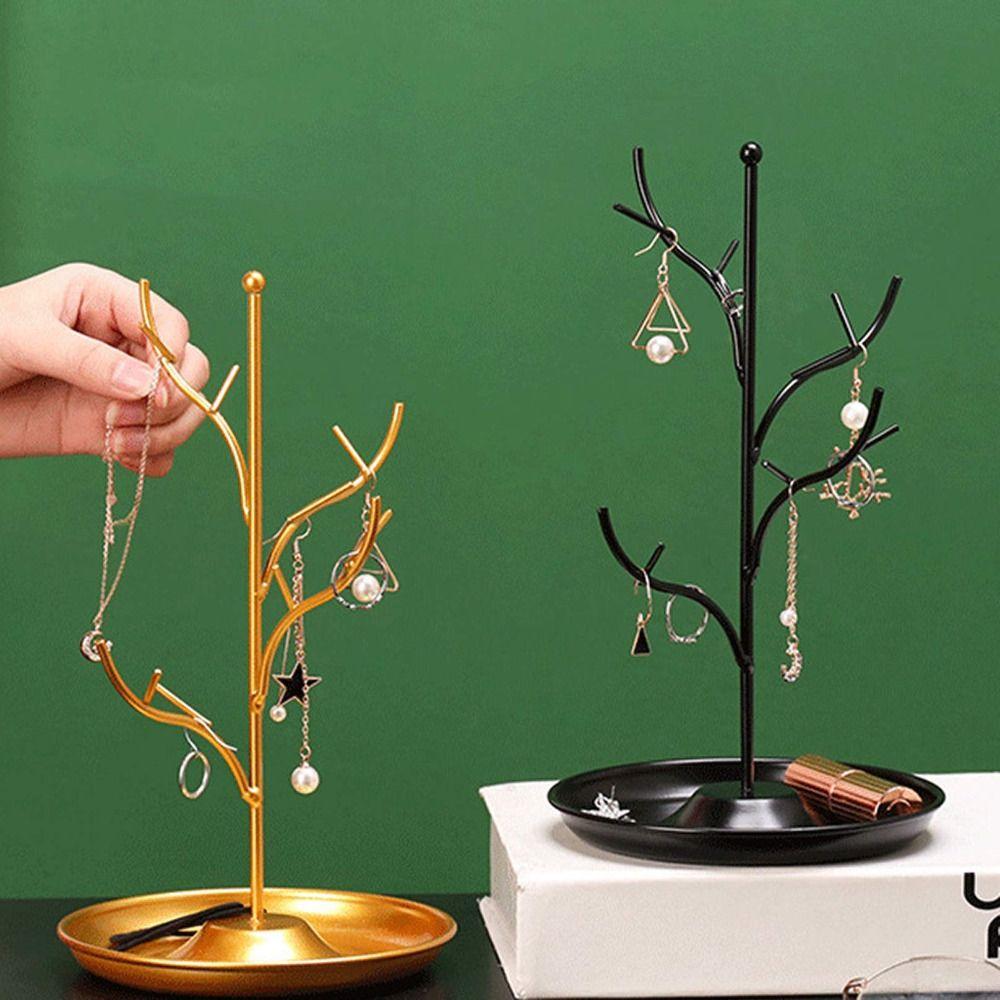 with Tray Necklace Earring Organizer Holder Tree Bracelet Rings Storage Rack Desktop