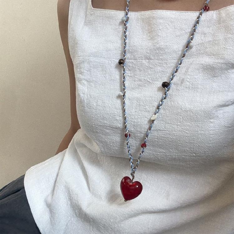 Collana con Ciondolo a Forma di Cuore Elegante Semplice Cavo Regolabile Fascino in Resina Collana a Coulisse Catena per la Clavicola Per Uso Quotidiano