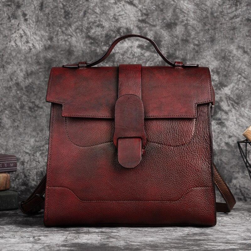 Johnature Retro ekte skinn dameveske Håndmalt håndveske Myk kuskinn Vesker med stor kapasitet