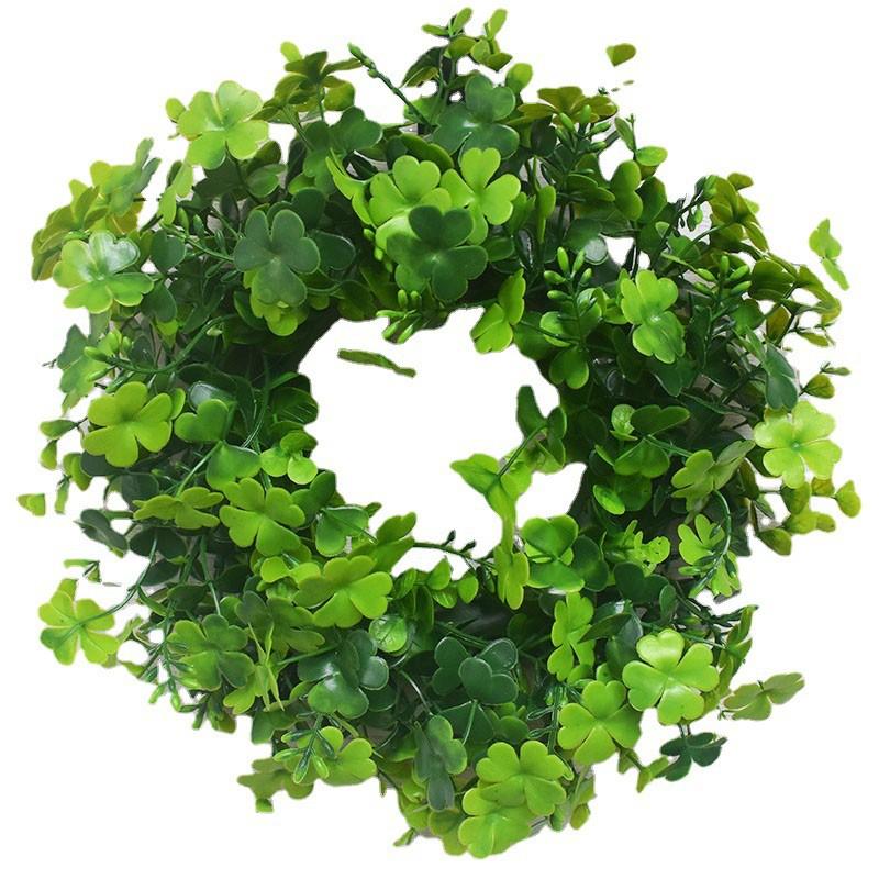 Small Green Shamrock Wreath Door Decor Plastic Artificial Garland St. Patricks Day Hanging Ornament